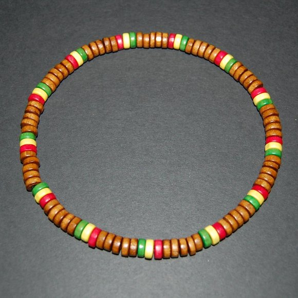 Rasta Necklace,Reggae Necklace,Rastafari Necklace,Wood Necklace,Surfer Necklace - Picture 2 of 2